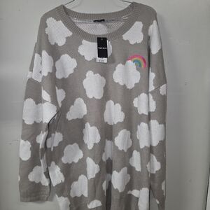 Torrid Taupe and White Cloud Sweater with Rainbow Detail